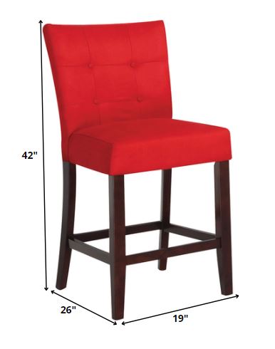 HomeRoots 19' x 26' x 42' 2-Piece Red Microfiber And Walnut Counter Height Chair