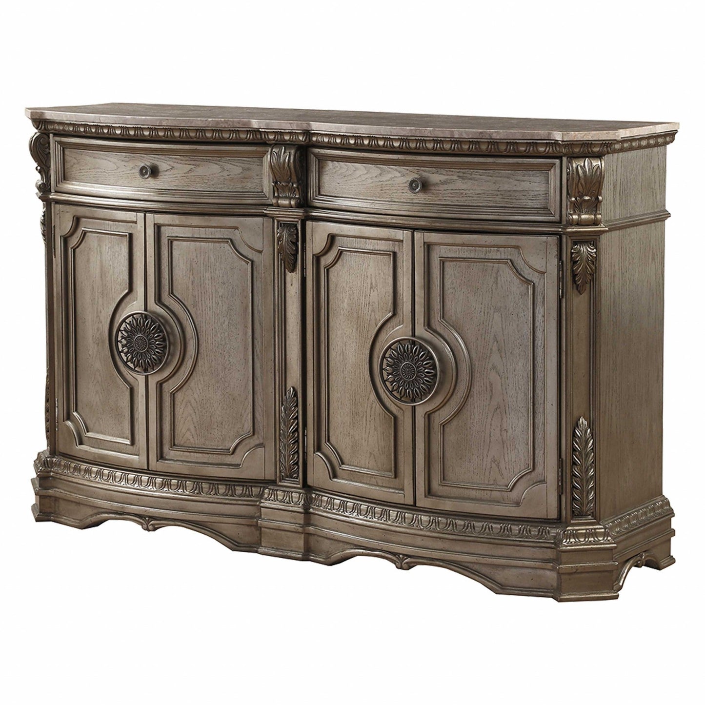 HomeRoots 19" x 68" x 42" Server With Wood Top in Antique Champaign Finish