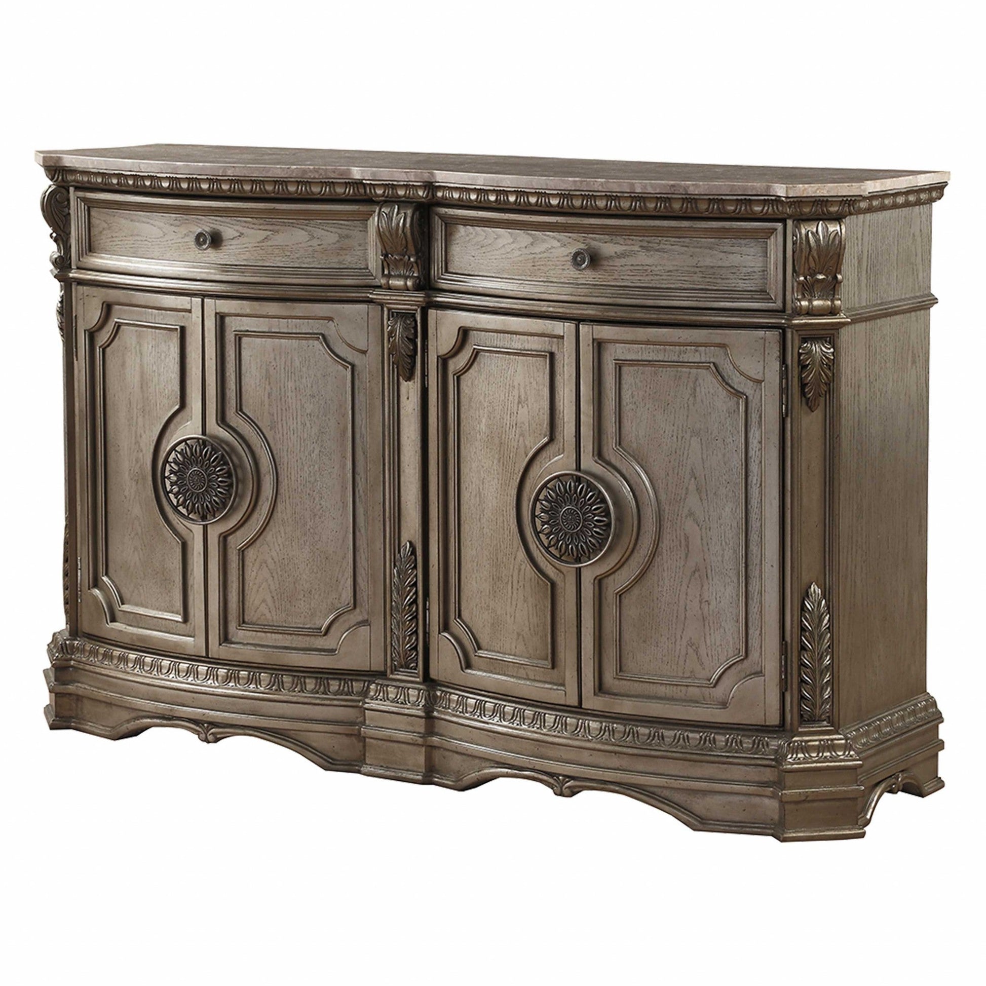 HomeRoots 19" x 68" x 42" Server With Wood Top in Antique Champaign Finish