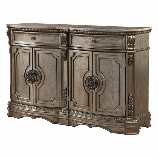 HomeRoots 19" x 68" x 42" Server With Wood Top in Antique Champaign Finish