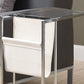 HomeRoots 19.5" x 12" x 24" Tempered Glass Leather Look Accent Table in Chrome Finish