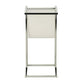 HomeRoots 19.5" x 12" x 24" Tempered Glass Leather Look Accent Table in Chrome Finish