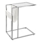 HomeRoots 19.5" x 12" x 24" Tempered Glass Leather Look Accent Table in Chrome Finish