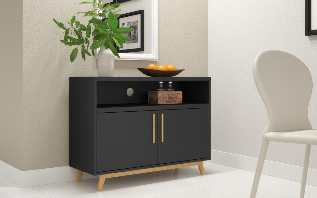 HomeRoots 2 Door Console Table With Modern Black and Natural Finish