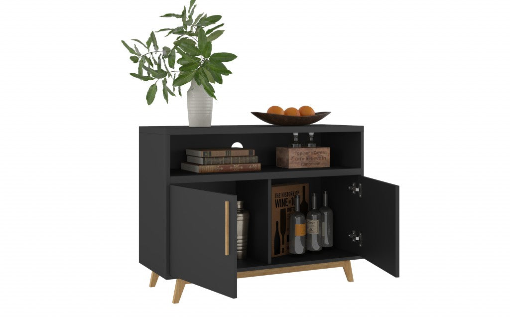HomeRoots 2 Door Console Table With Modern Black and Natural Finish