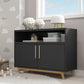 HomeRoots 2 Door Console Table With Modern Black and Natural Finish