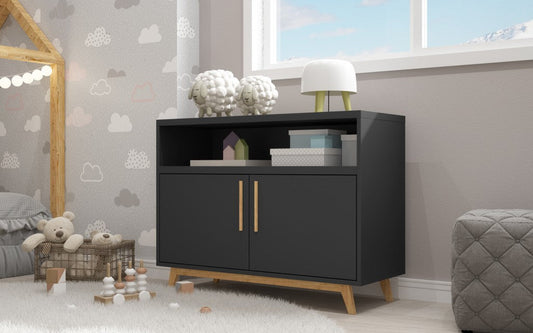 HomeRoots 2 Door Console Table With Modern Black and Natural Finish