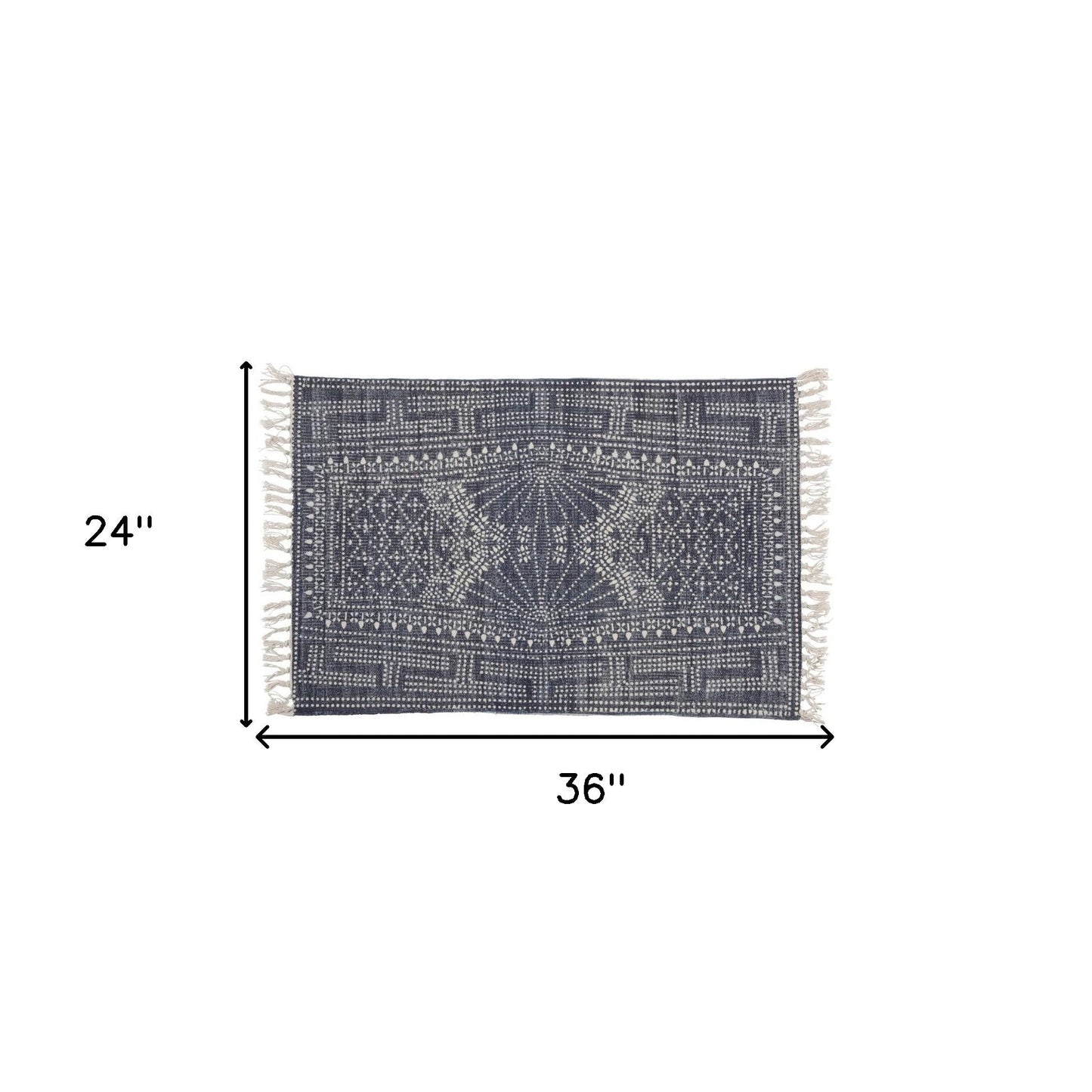 HomeRoots 2' x 3' Blue and Ivory Batik Scatter Rug