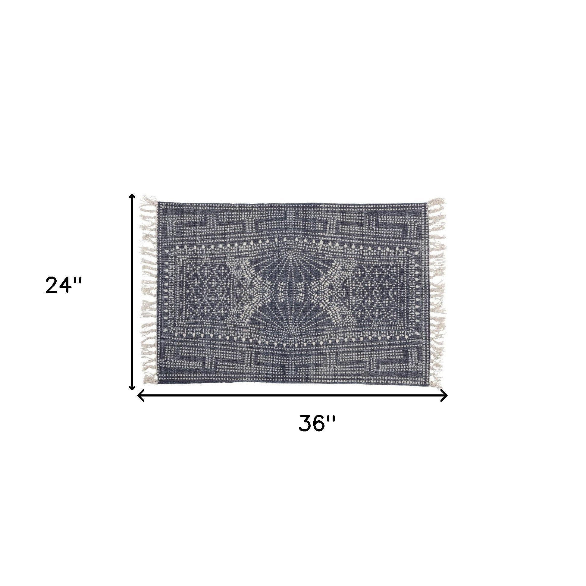 HomeRoots 2' x 3' Blue and Ivory Batik Scatter Rug