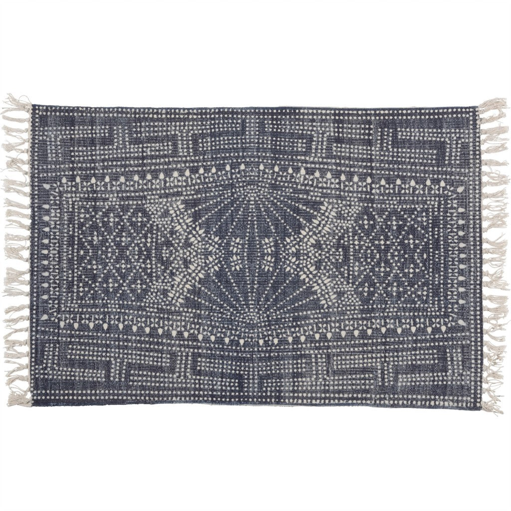 HomeRoots 2' x 3' Blue and Ivory Batik Scatter Rug