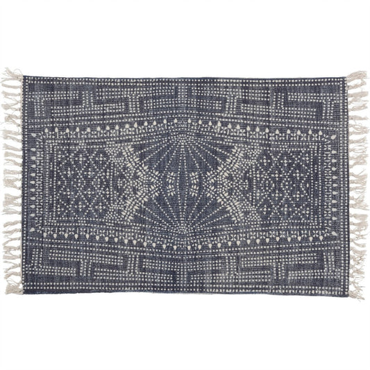HomeRoots 2' x 3' Blue and Ivory Batik Scatter Rug