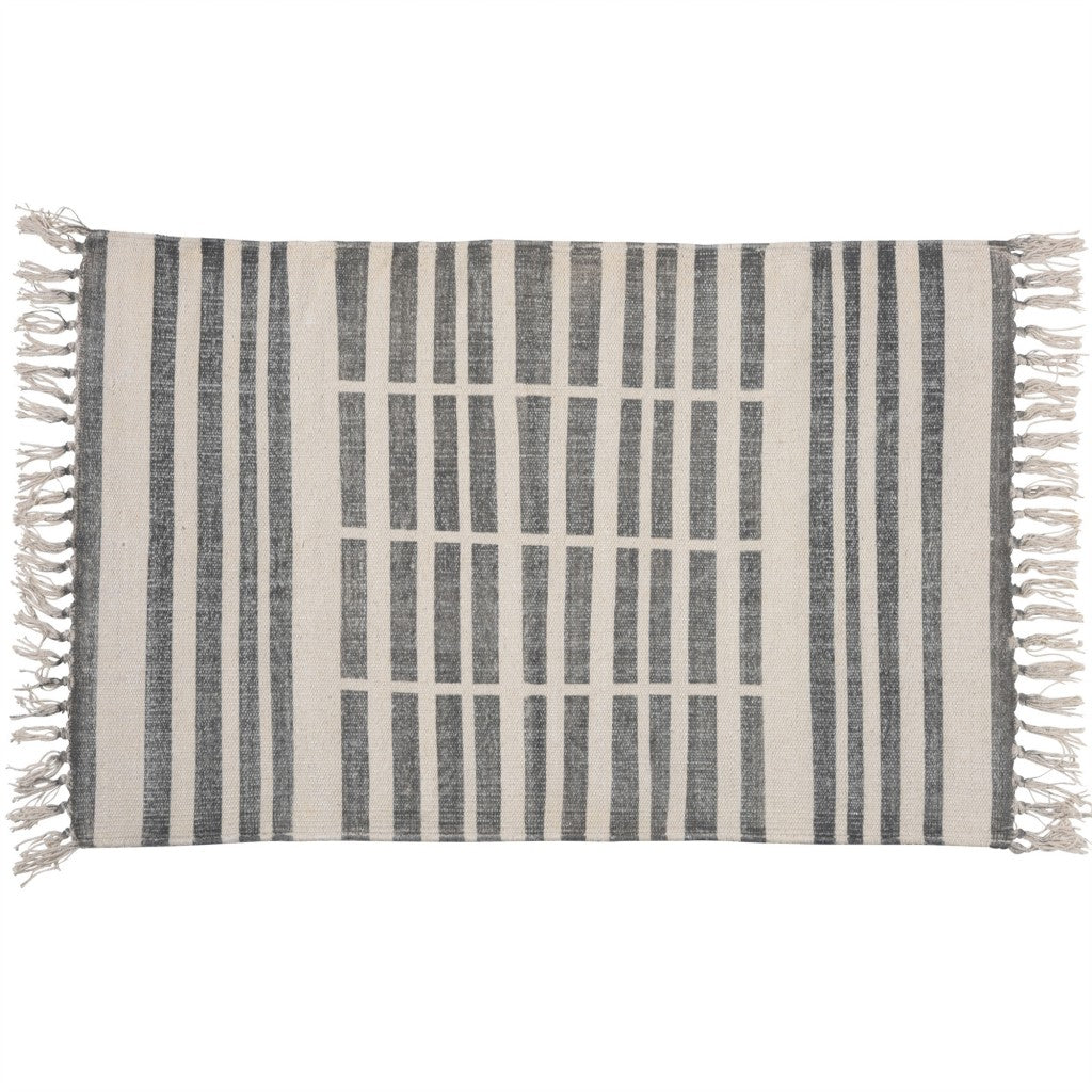 HomeRoots 2' x 3' Gray and Cream Broken Stripes Scatter Rug