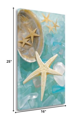 HomeRoots 2" Yellow Starfish and Blue Seaglass Giclee Wrap Canvas Wall Art