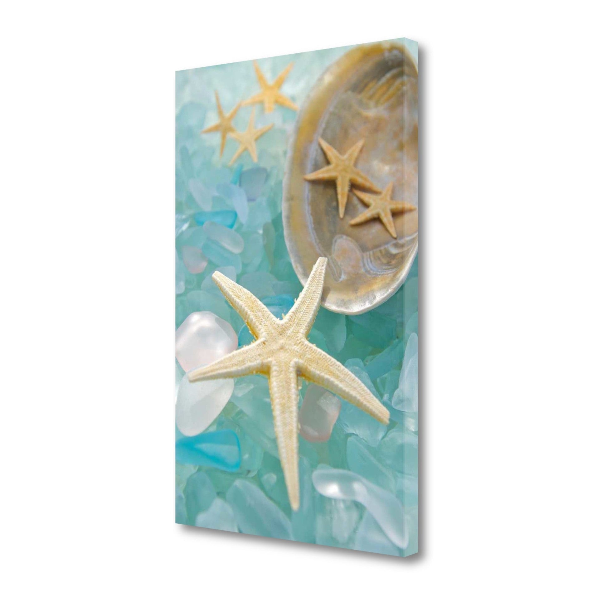 HomeRoots 2" Yellow Starfish and Blue Seaglass Giclee Wrap Canvas Wall Art