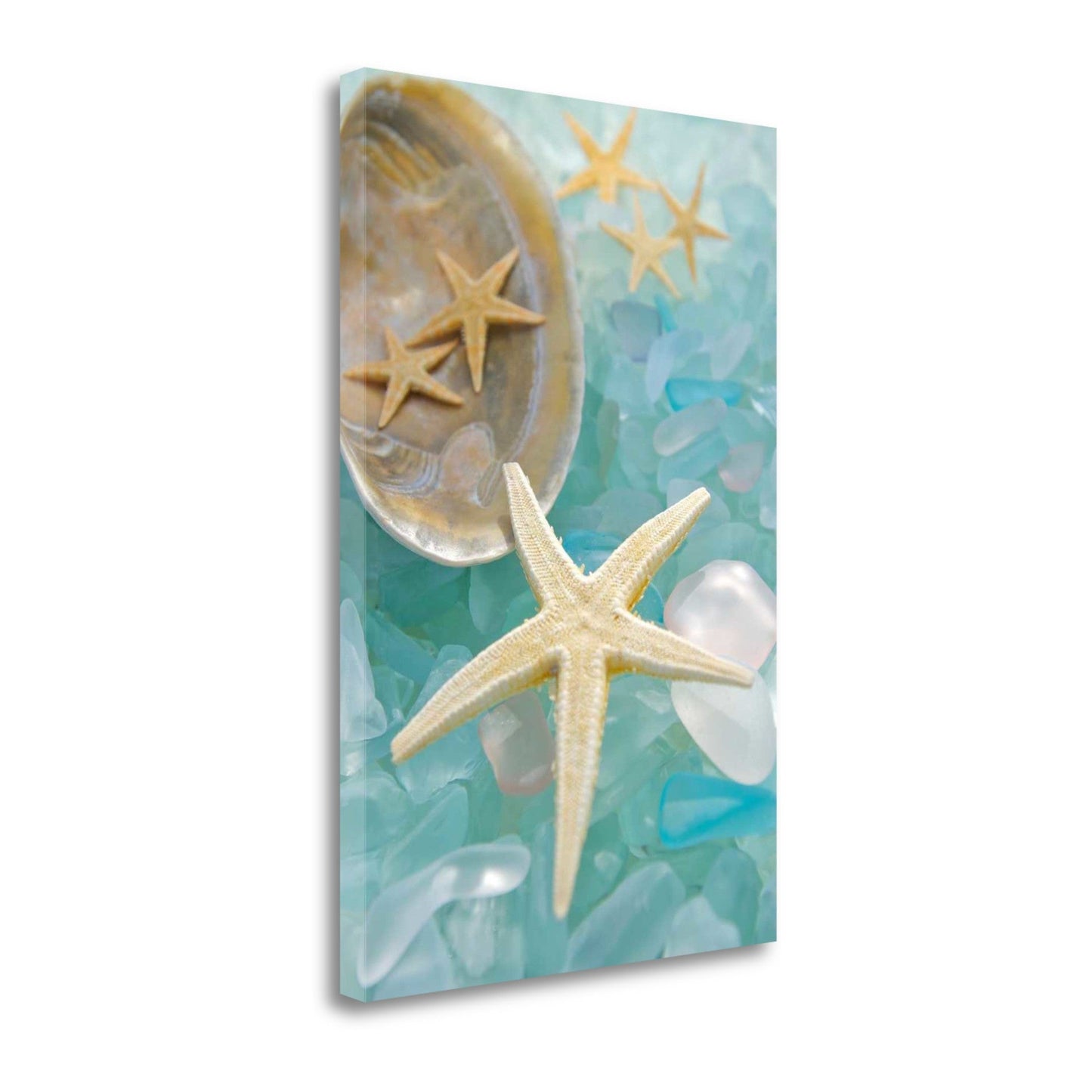 HomeRoots 2" Yellow Starfish and Blue Seaglass Giclee Wrap Canvas Wall Art