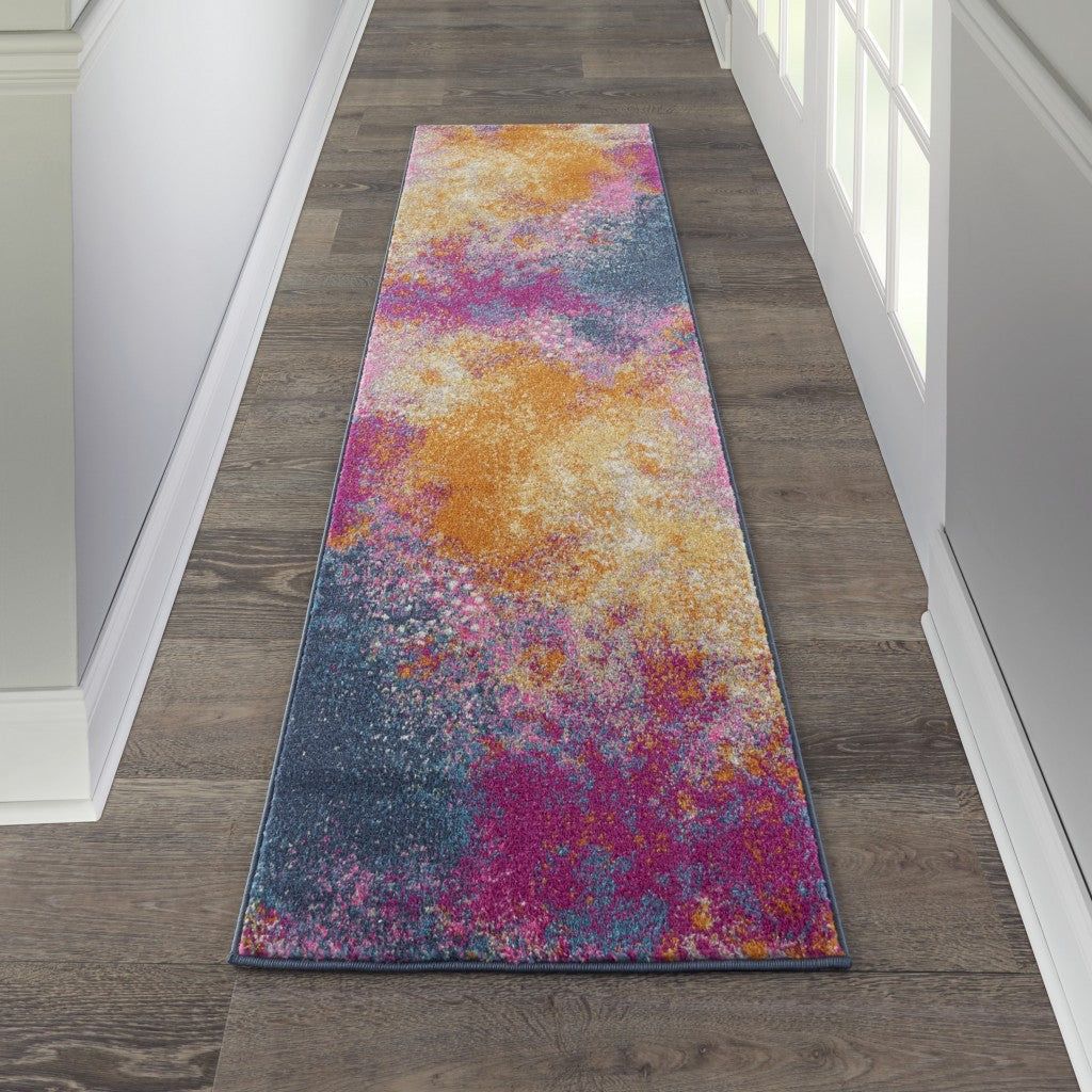 HomeRoots 2’ x 10’ Abstract Brights Sunburst Runner Rug