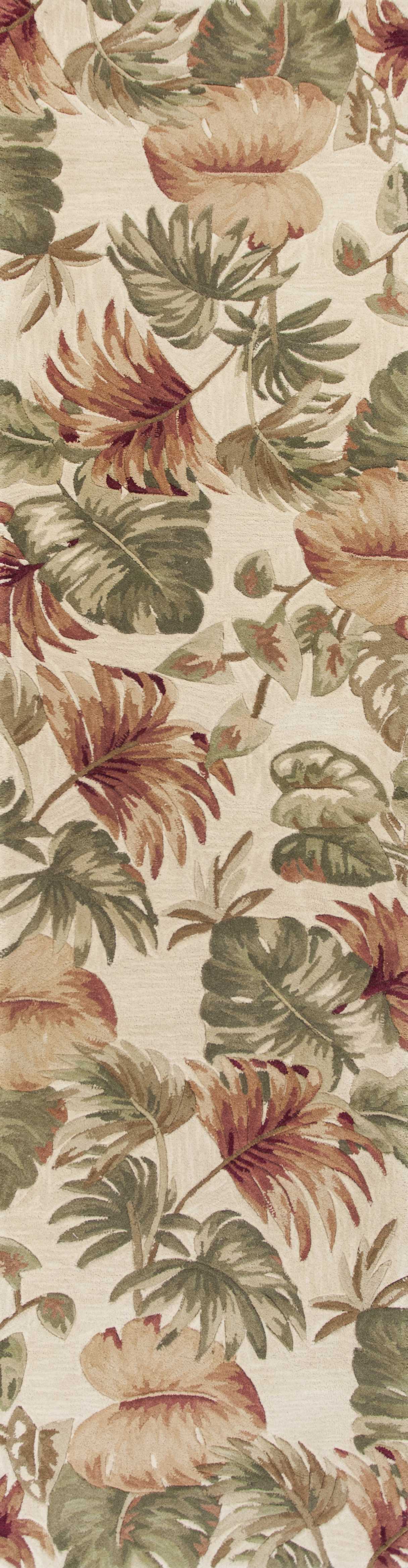 HomeRoots 2' x 10' Beige Palm Leaves Wool Indoor Runner Rug
