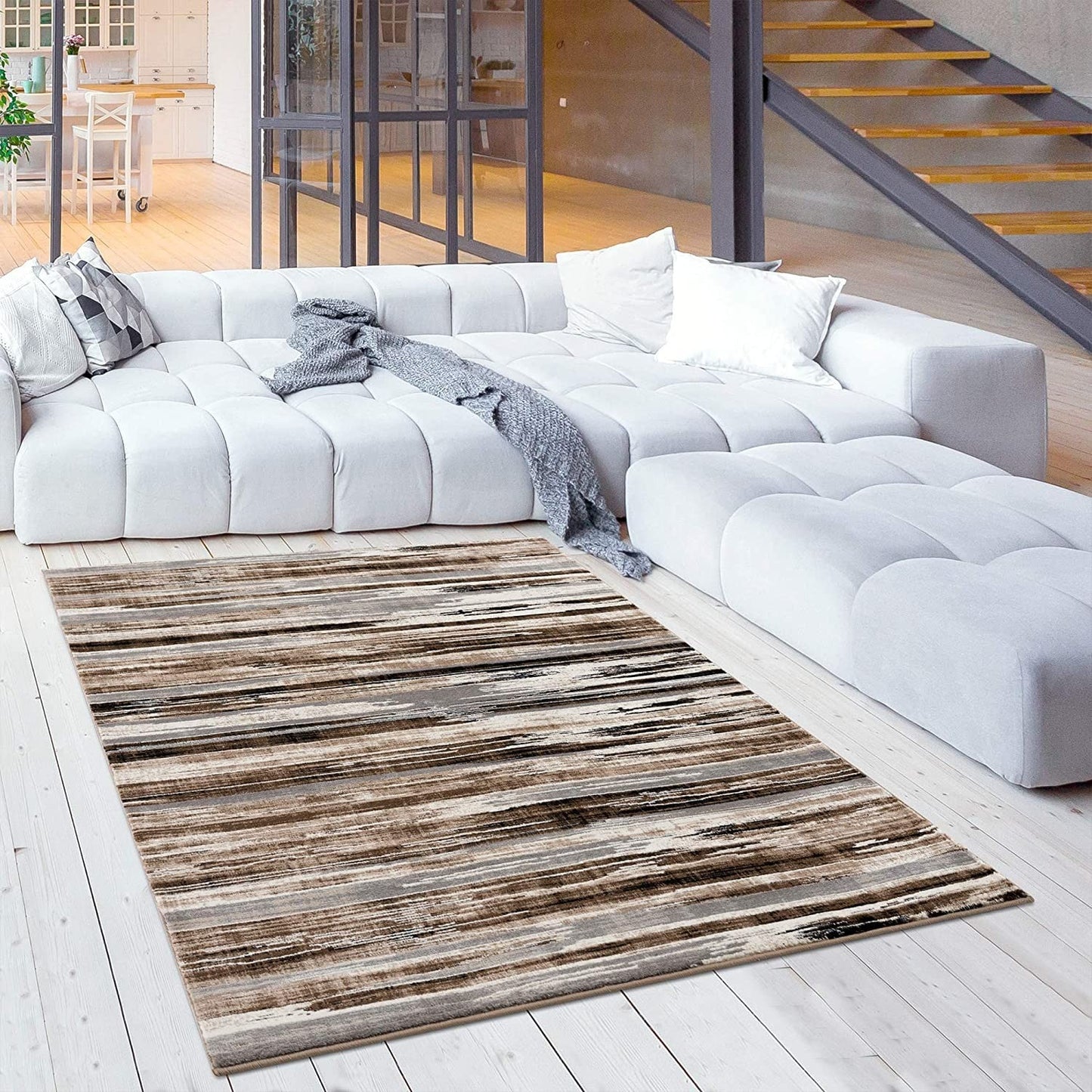 HomeRoots 2' x 10' Beige Rustic Strokes Runner Rug