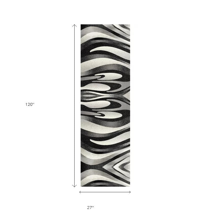 HomeRoots 2' x 10' Black and Gray Abstract Marble Runner Rug