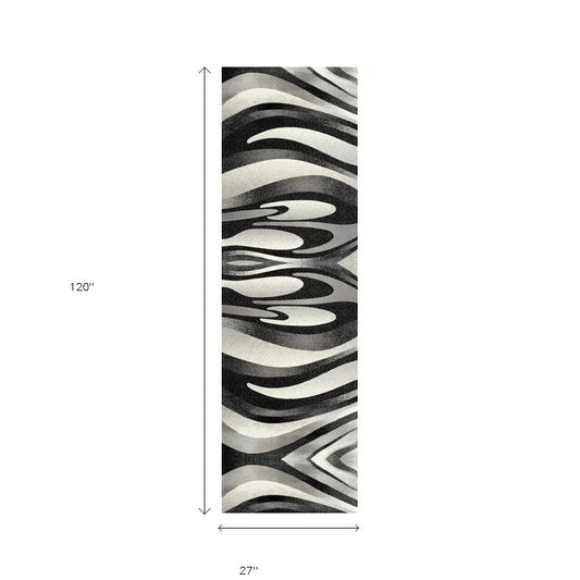 HomeRoots 2' x 10' Black and Gray Abstract Marble Runner Rug