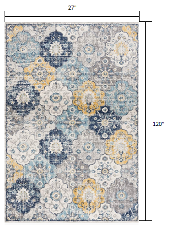 HomeRoots 2’ x 10’ Blue Distressed Floral Runner Rug
