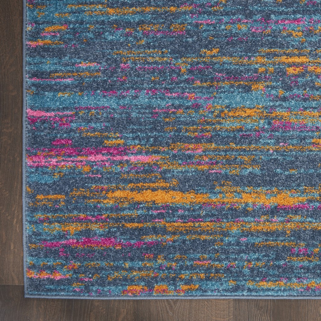 HomeRoots 2' x 10' Blue Distressed Striations Runner Rug