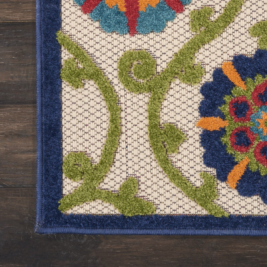 HomeRoots 2’ x 10’ Blue Vines Indoor Outdoor Runner Rug