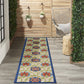 HomeRoots 2’ x 10’ Blue Vines Indoor Outdoor Runner Rug
