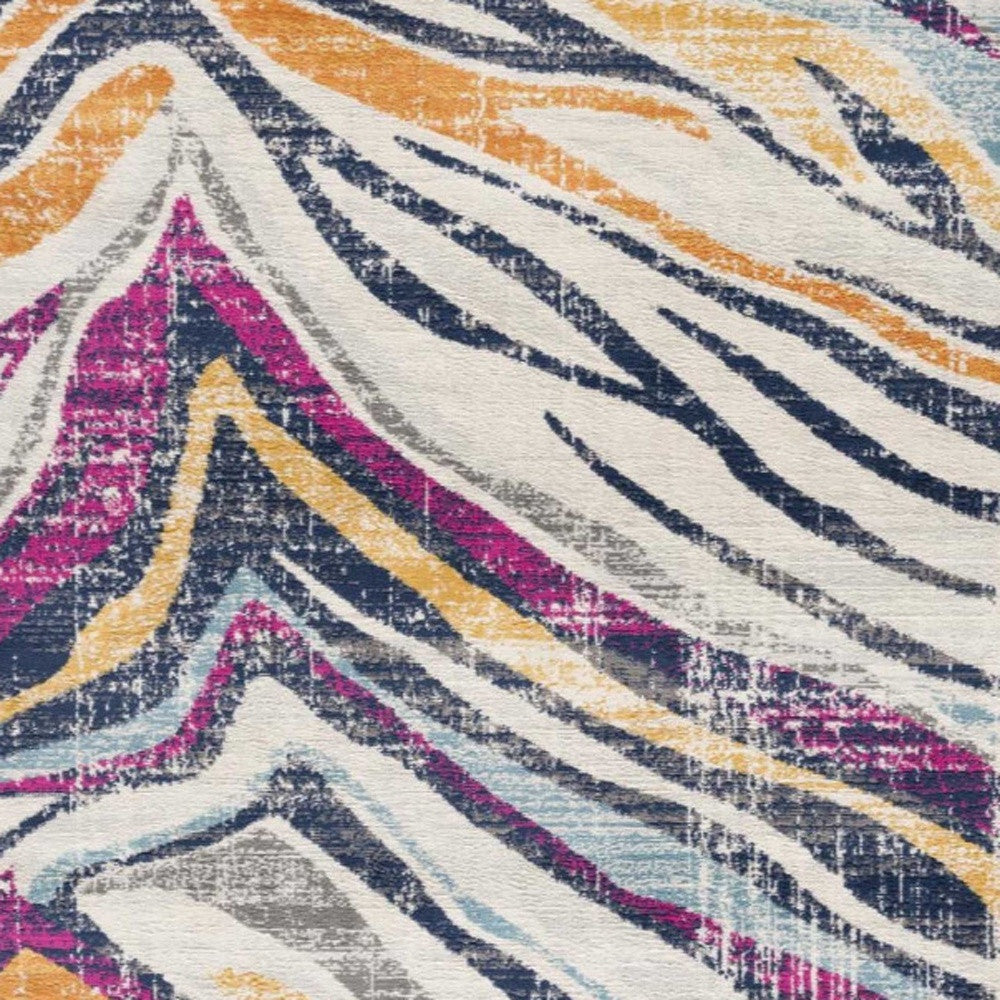 HomeRoots 2' x 10' Blue and Gold Zebra Pattern Runner Rug