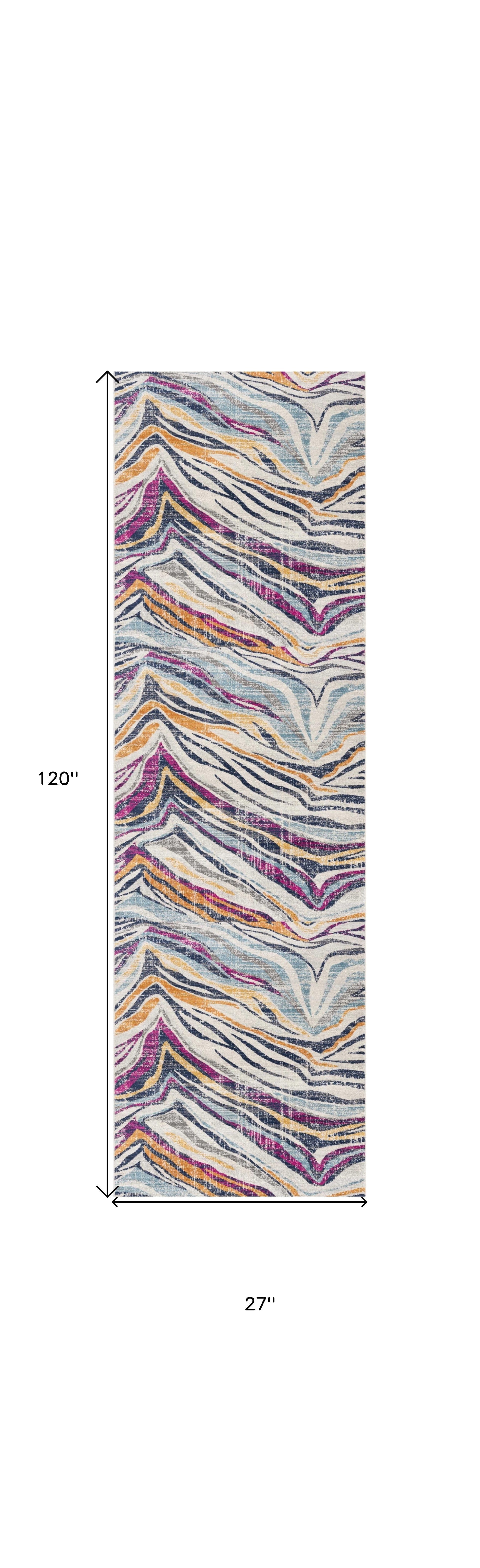HomeRoots 2' x 10' Blue and Gold Zebra Pattern Runner Rug