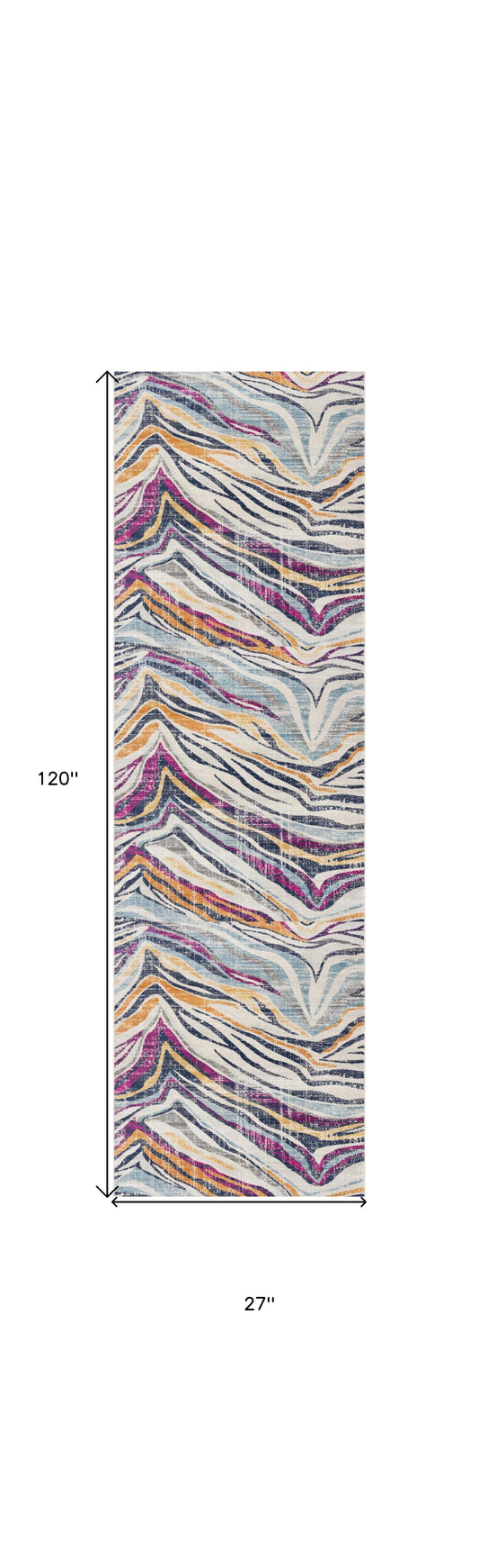 HomeRoots 2' x 10' Blue and Gold Zebra Pattern Runner Rug