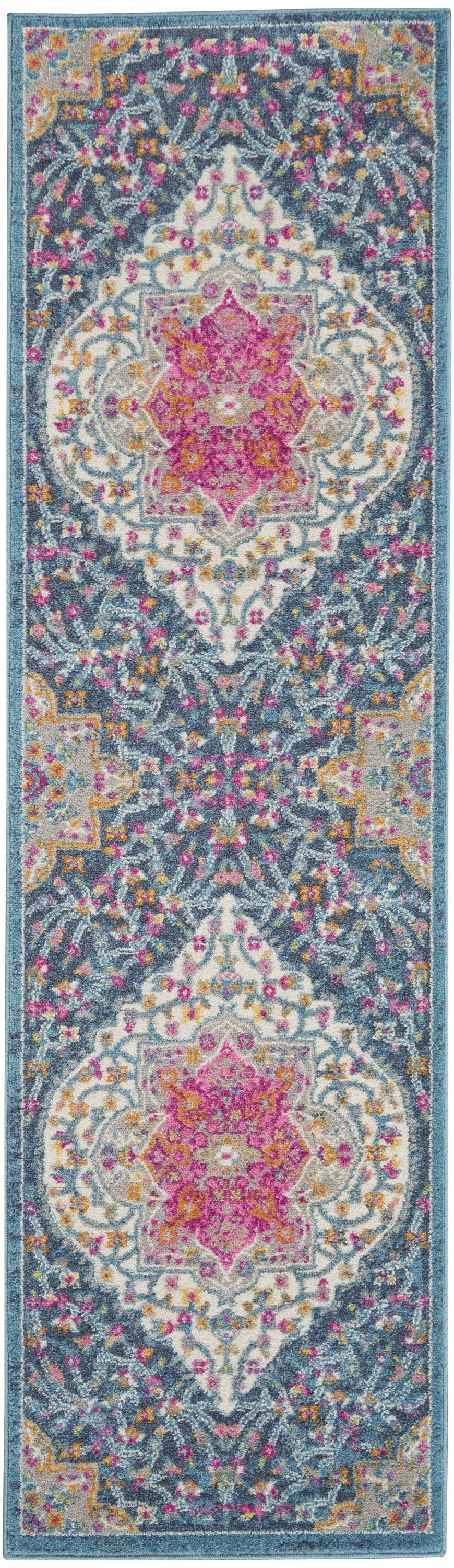 HomeRoots 2' x 10' Blue and Pink Medallion Runner Rug