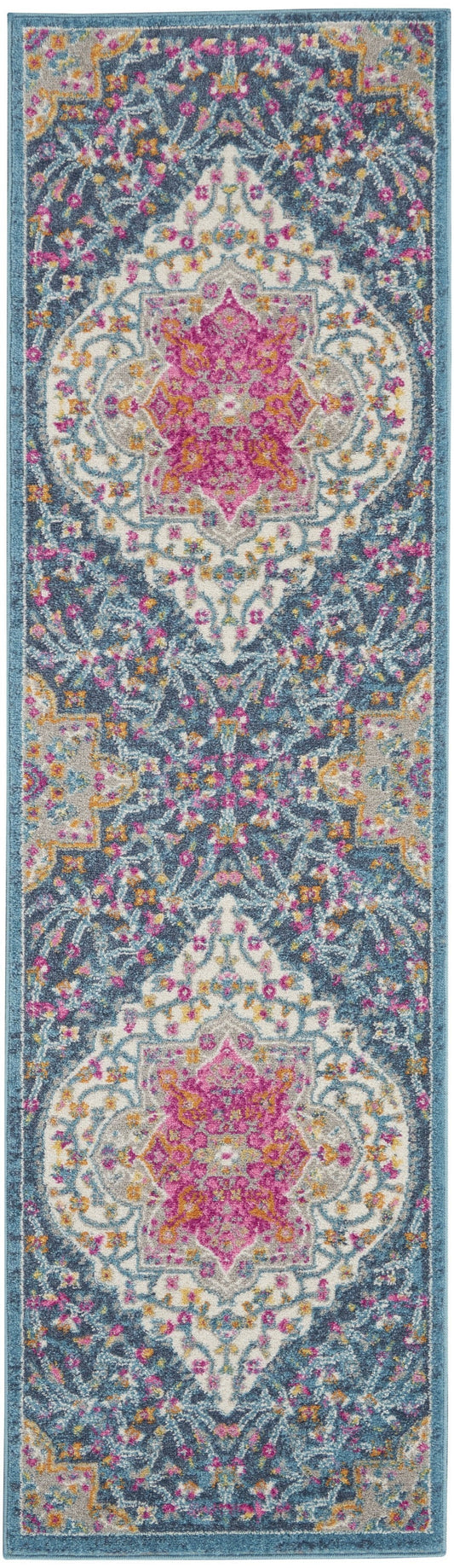 HomeRoots 2' x 10' Blue and Pink Medallion Runner Rug