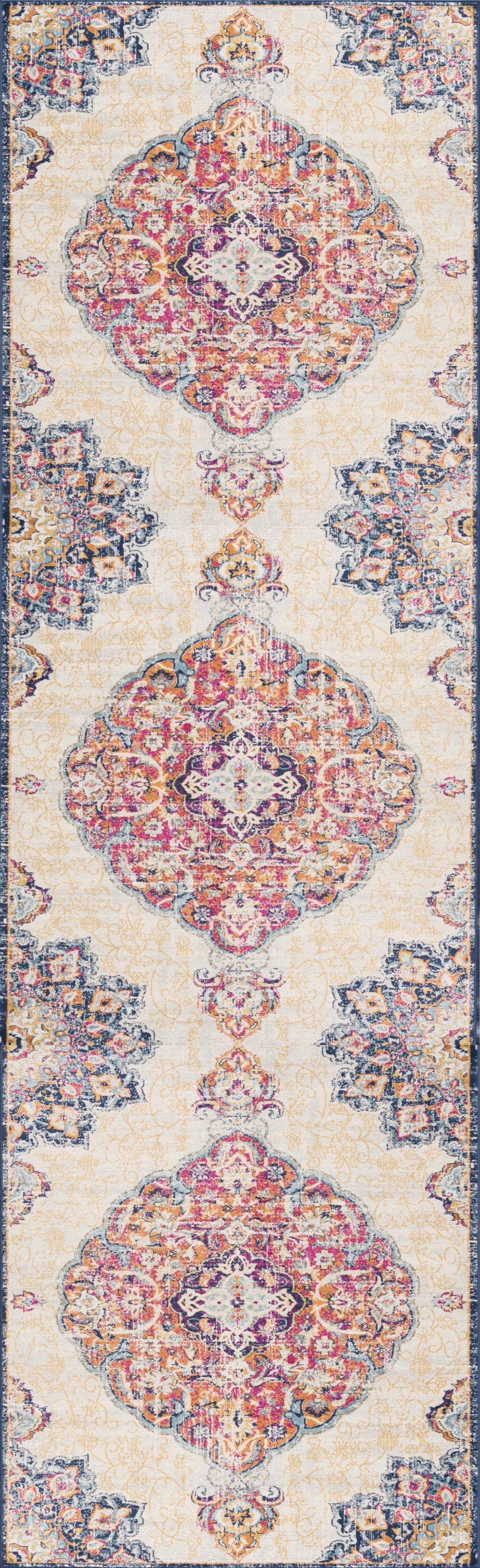 HomeRoots 2' x 10' Cream Decorative Medallion Runner Rug