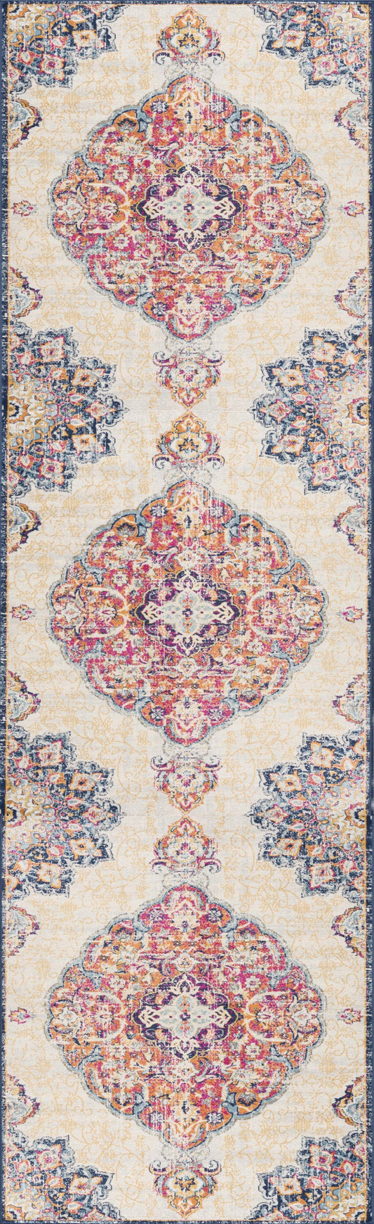 HomeRoots 2' x 10' Cream Decorative Medallion Runner Rug