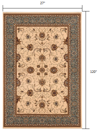 HomeRoots 2' x 10' Cream and Blue Traditional Runner Rug