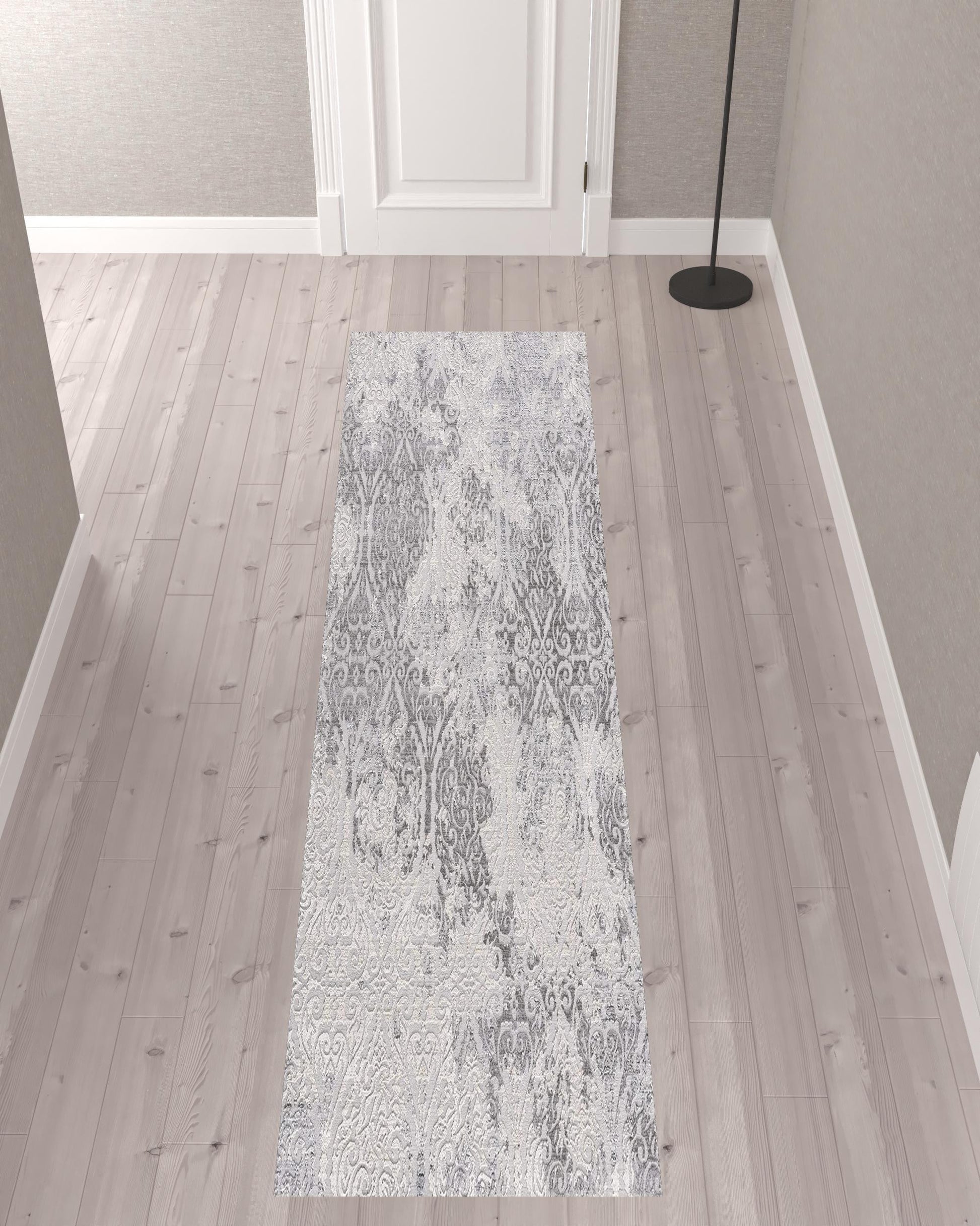 HomeRoots 2' x 10' Cream and Gray Faded Filigree Runner Rug