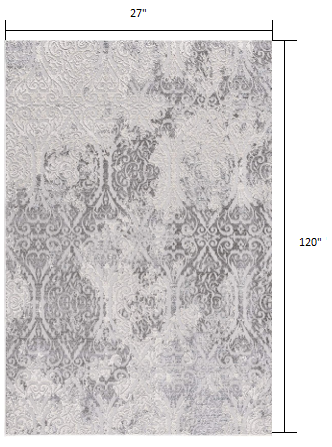 HomeRoots 2' x 10' Cream and Gray Faded Filigree Runner Rug
