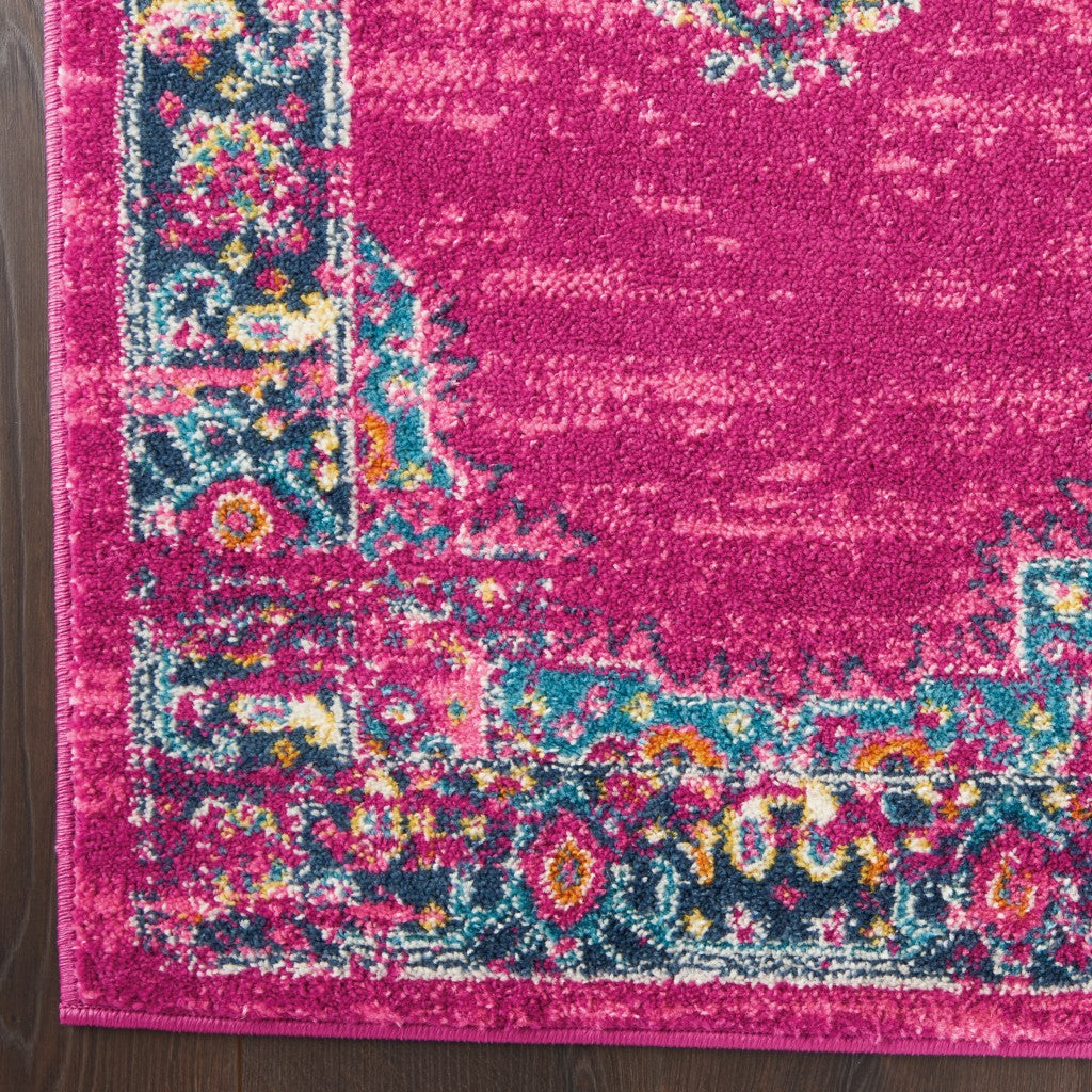 HomeRoots 2' x 10' Fuchsia and Blue Distressed Runner Rug
