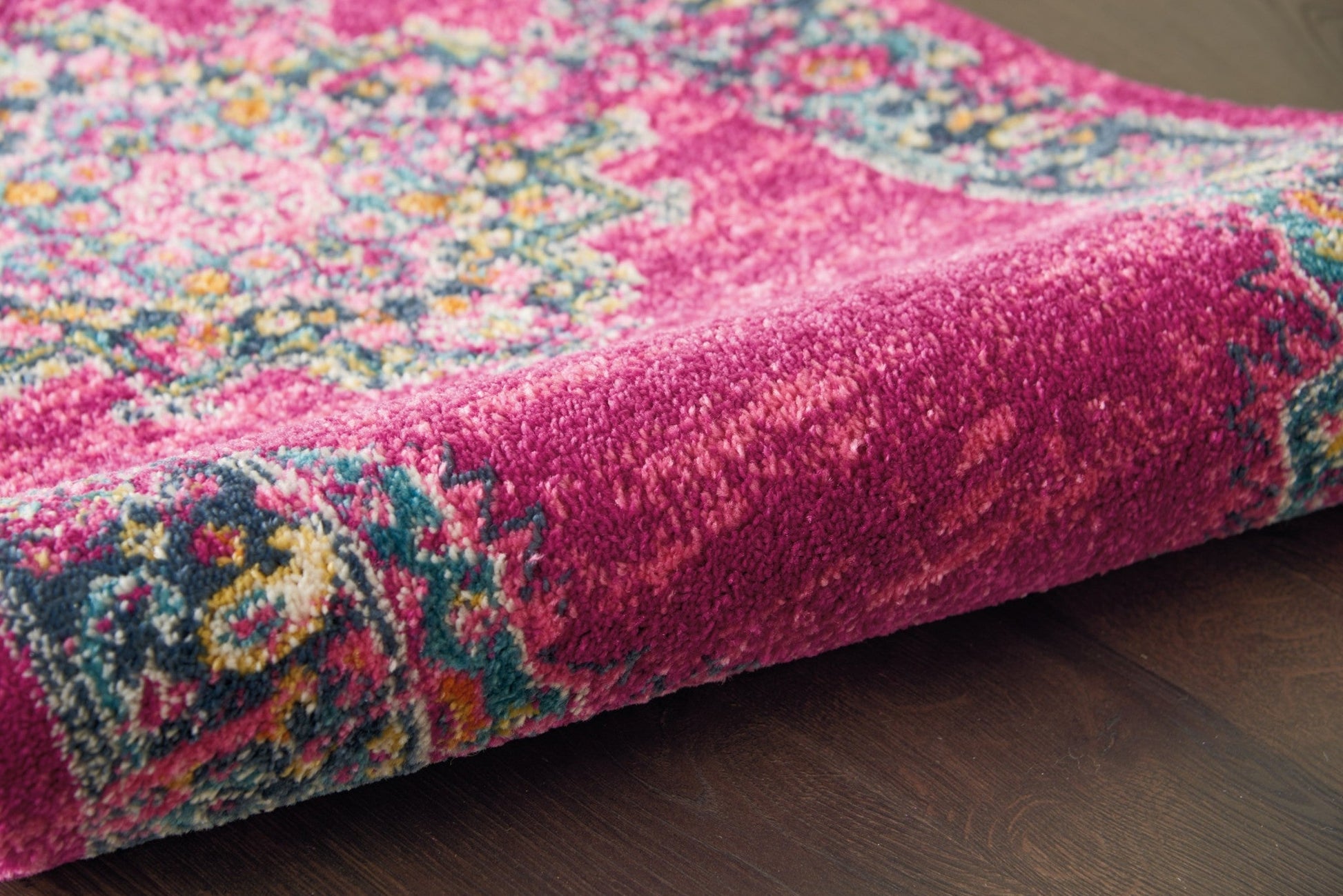 HomeRoots 2' x 10' Fuchsia and Blue Distressed Runner Rug