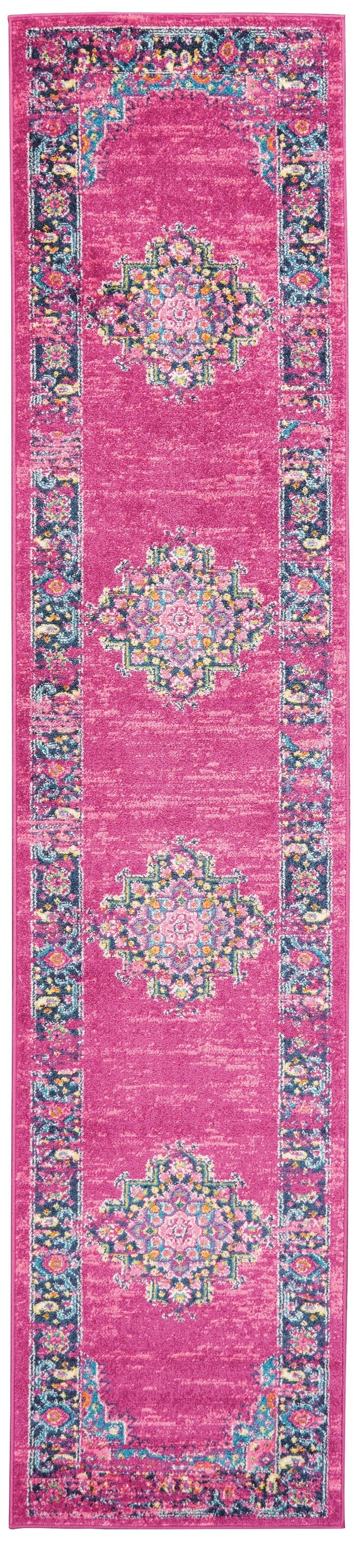 HomeRoots 2' x 10' Fuchsia and Blue Distressed Runner Rug