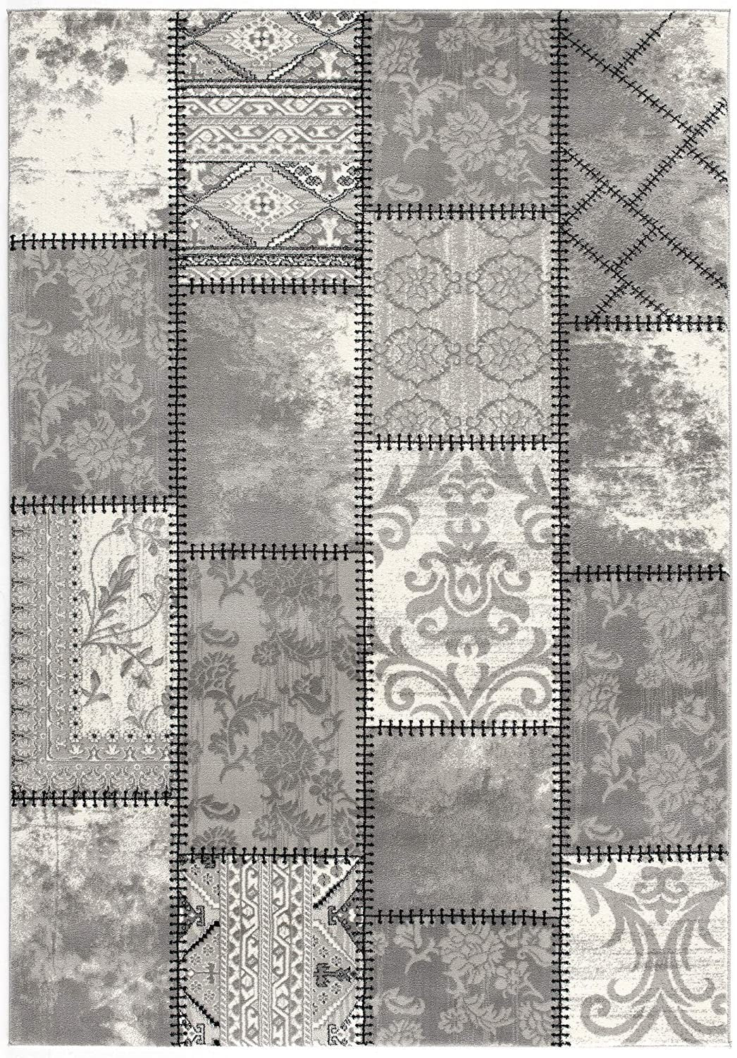 HomeRoots 2' x 10' Gray Decorative Patches Runner Rug
