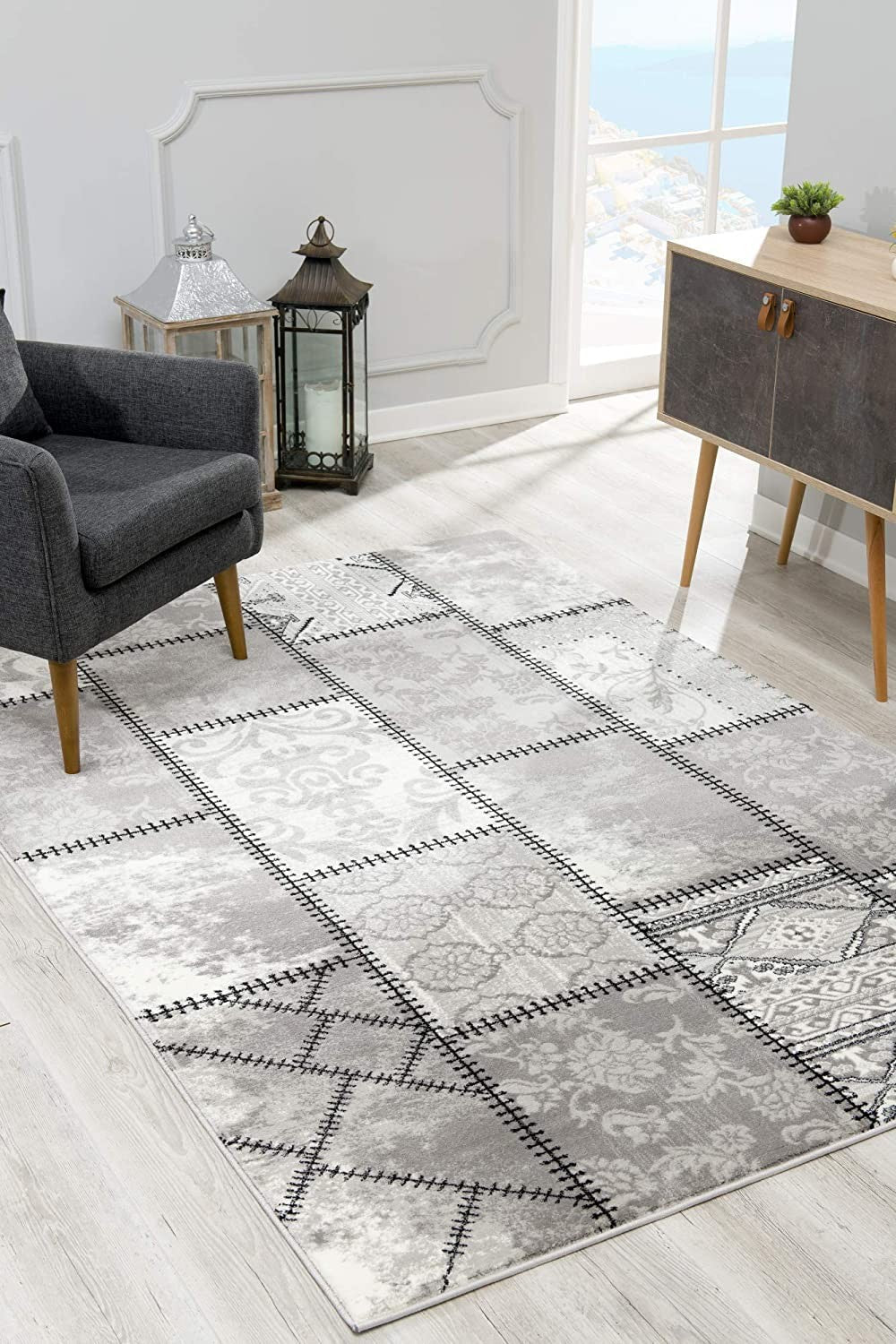 HomeRoots 2' x 10' Gray Decorative Patches Runner Rug