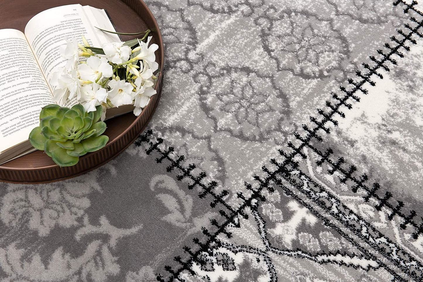 HomeRoots 2' x 10' Gray Decorative Patches Runner Rug
