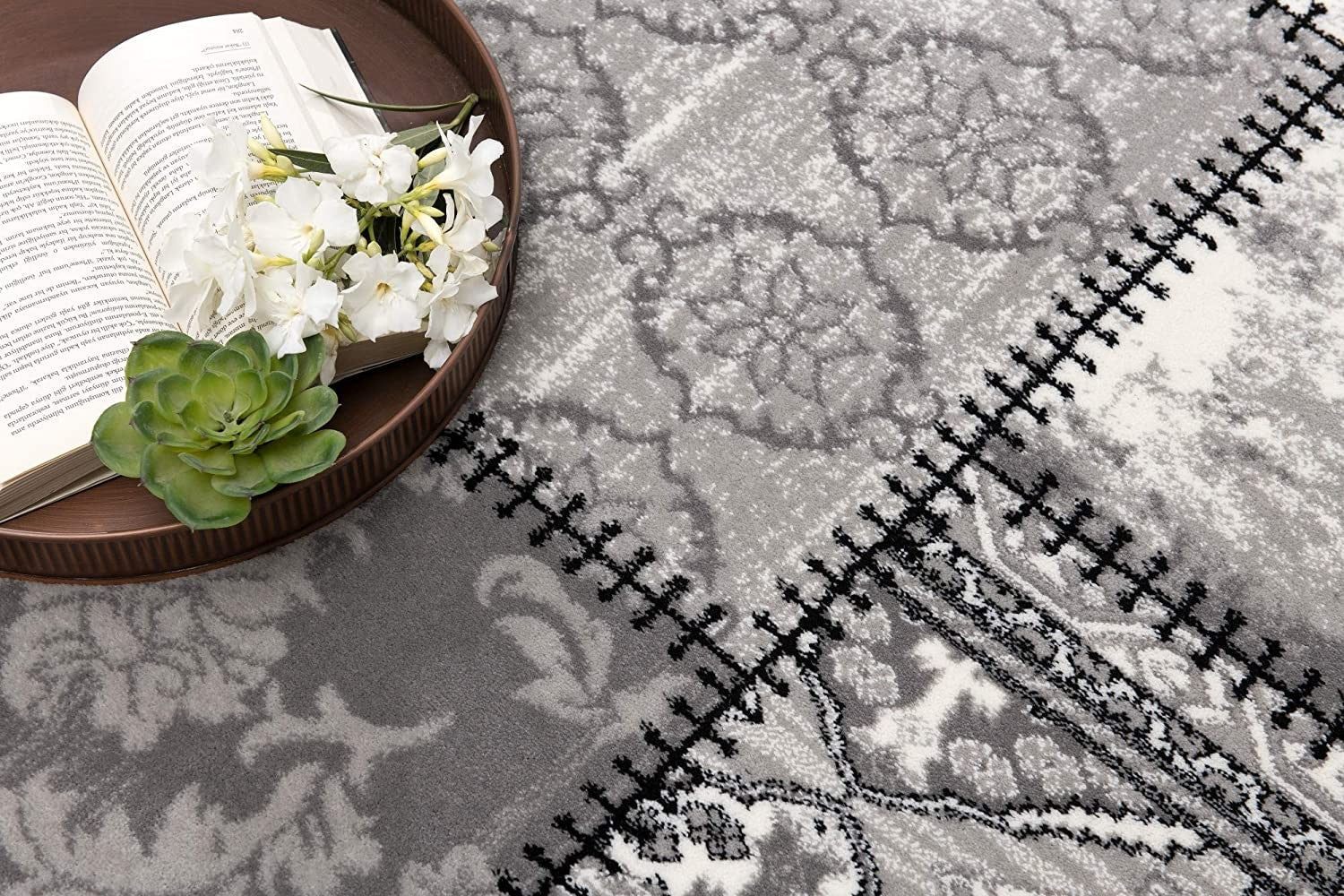 HomeRoots 2' x 10' Gray Decorative Patches Runner Rug