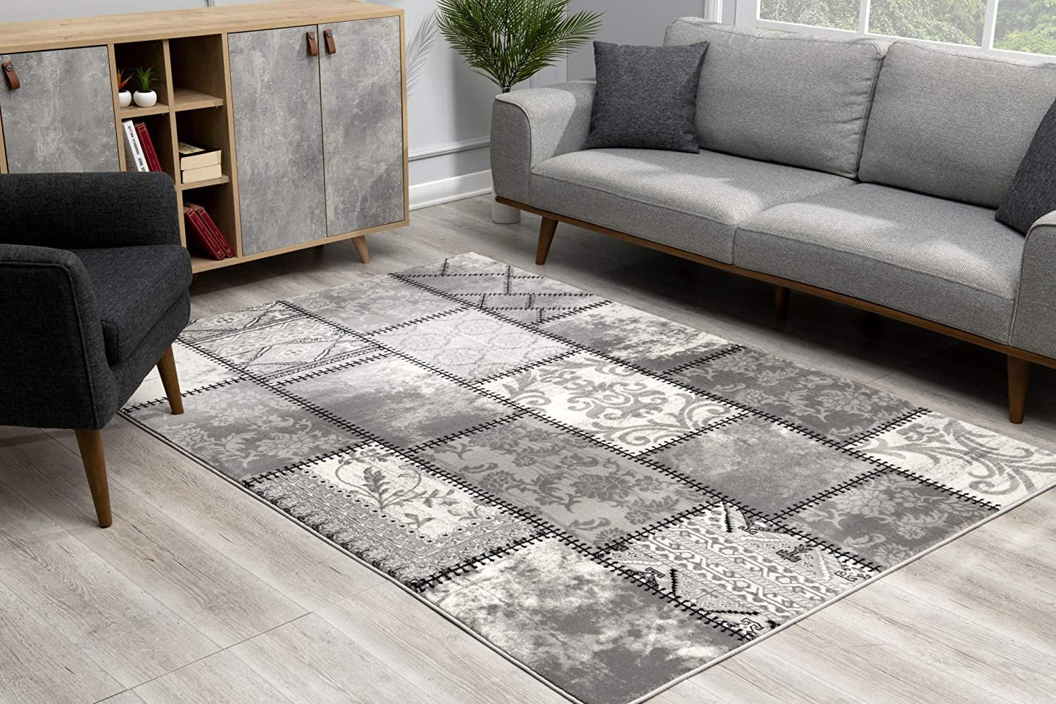 HomeRoots 2' x 10' Gray Decorative Patches Runner Rug