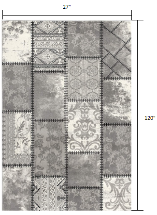 HomeRoots 2' x 10' Gray Decorative Patches Runner Rug