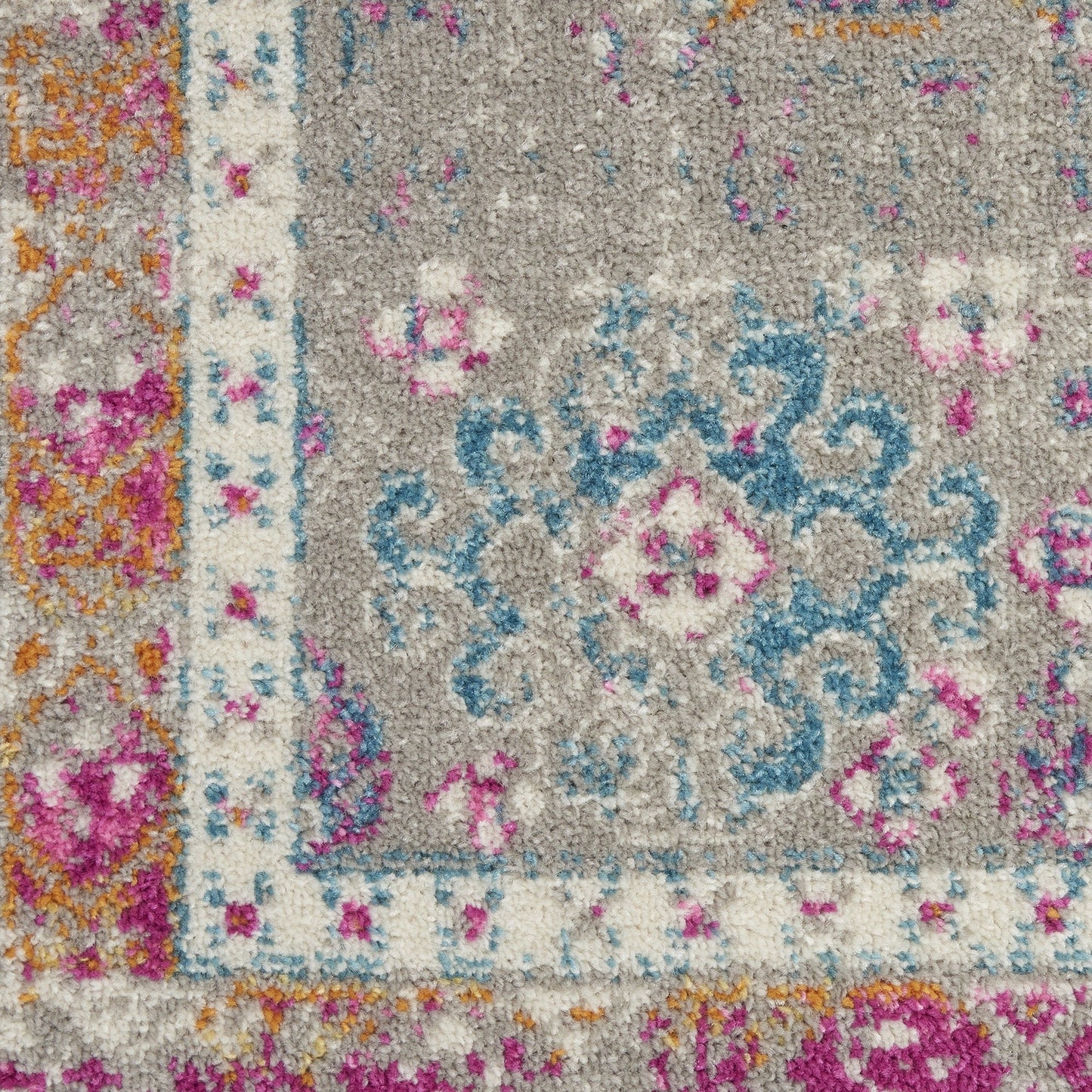 HomeRoots 2' x 10' Gray Distressed Ornamental Runner Rug