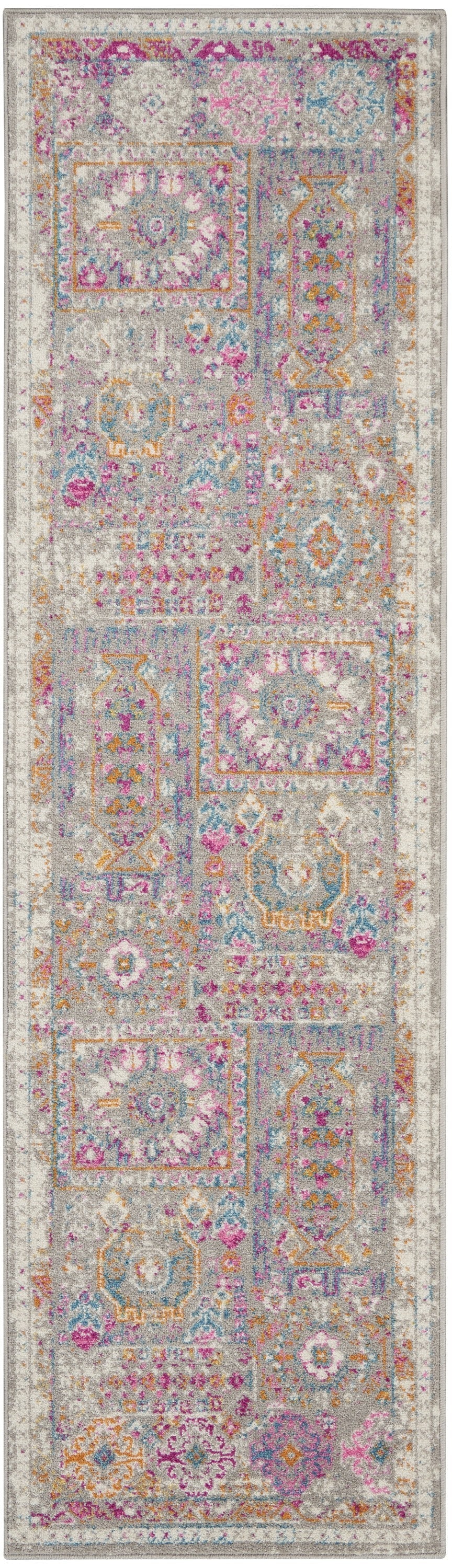 HomeRoots 2' x 10' Gray Distressed Ornamental Runner Rug