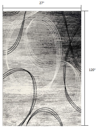 HomeRoots 2' x 10' Gray Distressed Swirls Runner Rug